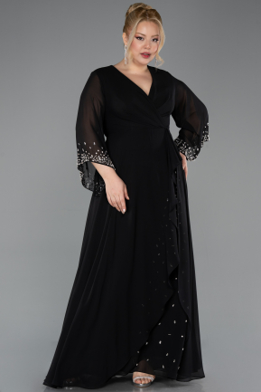 Long Black Chiffon Plus Size Evening Dress ABU5853