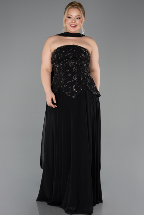 Long Black Chiffon Plus Size Evening Dress ABU5855