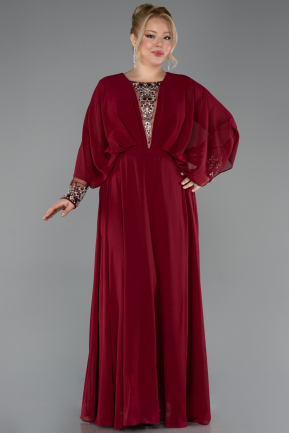 Long Burgundy Chiffon Formal Plus Size Dress ABU5860