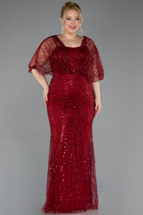 Long Burgundy Beaded Plus Size Evening Dress ABU5722