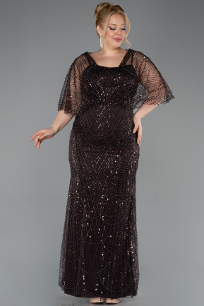 Long Brown Beaded Plus Size Evening Dress ABU5722