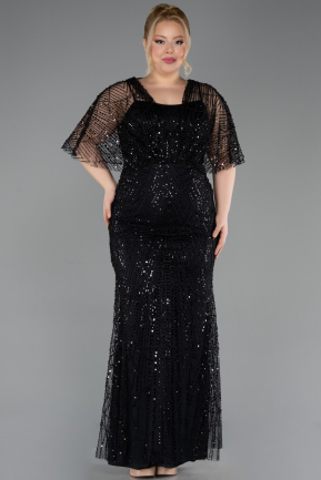 Long Black Beaded Plus Size Evening Dress ABU5722