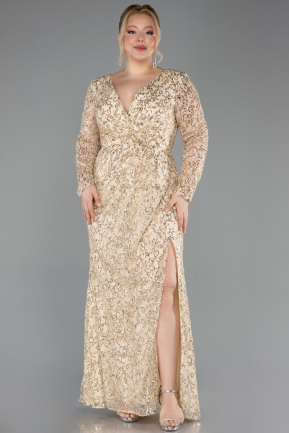 Long Gold Scaly Plus Size Evening Gown ABU5871