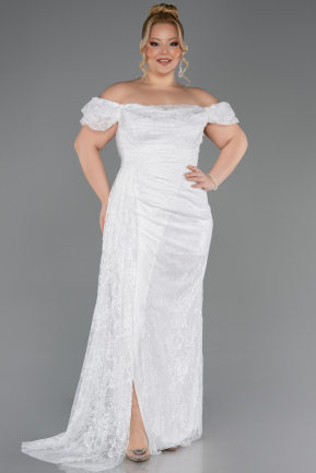 Long White Dantelle Plus Size Evening Dress ABU5729