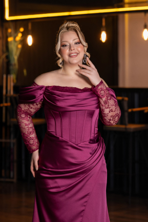 Long Plum Satin Plus Size Evening Dress ABU5831