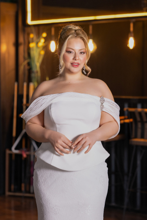 Long White Dantelle Plus Size Evening Dress ABU5876