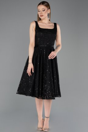 Midi Black Dantelle Party Dress ABK2549