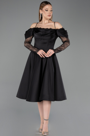 Midi Black Satin Cocktail Dress ABK2552