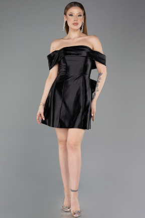 Mini Black Satin Cocktail Dress ABK2562