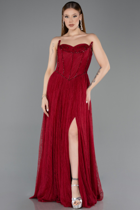 Long Burgundy Dantelle Evening Dress ABU5887