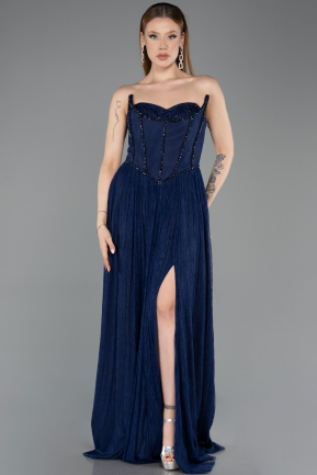 Long Navy Blue Dantelle Evening Dress ABU5887