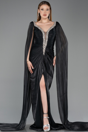 Long Black Chiffon Evening Dress ABU5868