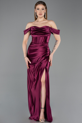 Cherry Colored Long Evening Dress ABU3611