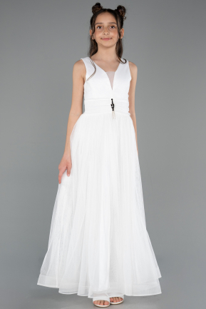 White Long Girl Dress ABU2447