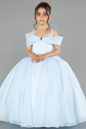 Long Light Blue Satin Kid Wedding Dress ABG175