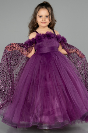 Long Purple Kid Wedding Dress ABG179