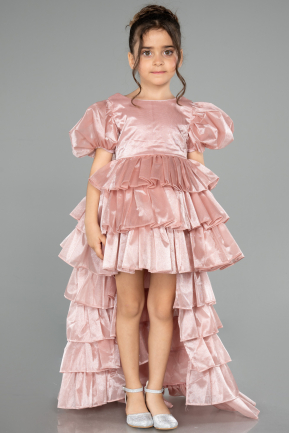 Front Short Back Long Powder Color Satin Girl Dress ABO131