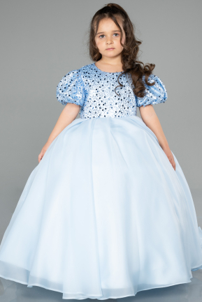 Blue Long Satin Kid Wedding Dress ABG174