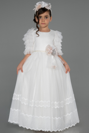 Long White Girl Dress ABU3046