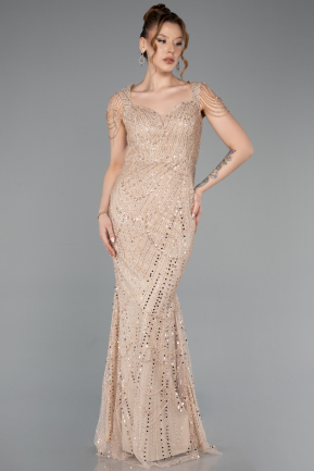 Long Gold Beaded Evening Dress ABU5914