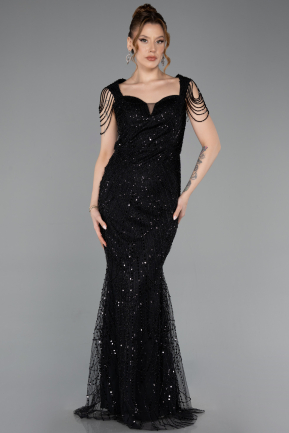 Long Black Beaded Evening Dress ABU5914