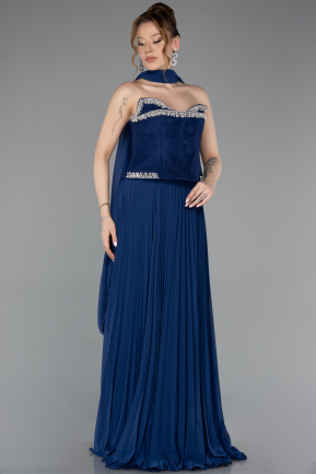 Long Navy Blue Chiffon Evening Dress ABU5917