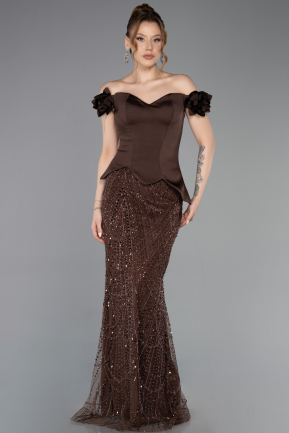 Brown Long Beaded Evening Dress ABU5616
