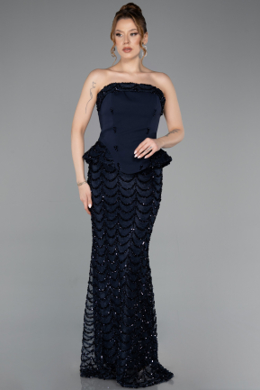 Long Navy Blue Scaly Evening Dress ABU5919