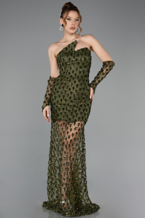 Short Olive Drab Scaly Mermaid Evening Gown ABK2581