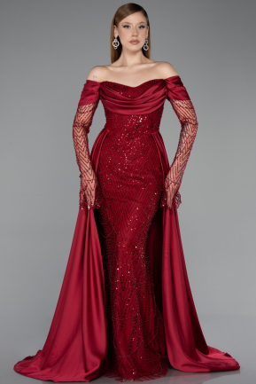Long Burgundy Beaded Evening Dress ABU5934