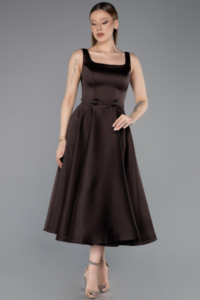 Midi Brown Satin Cocktail Dress ABK2586