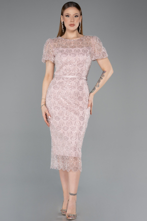 Powder Color Midi Beaded Cocktail Dress ABK2412