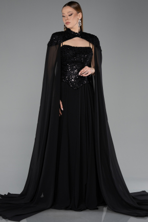 Long Black Chiffon Evening Dress ABU5931