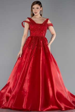 Long Red Designer Plus Size Gowns ABU5966