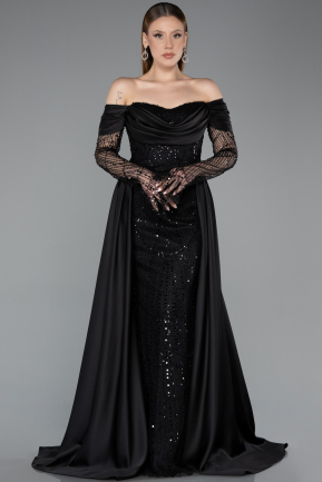 Long Black Beaded Evening Dress ABU5934