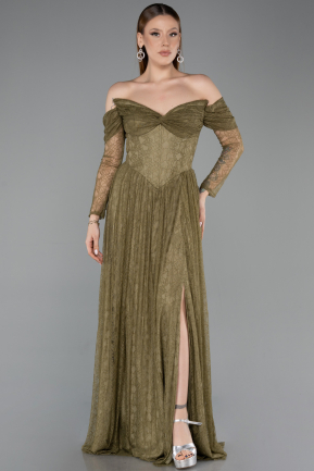 Long Olive Drab Dantelle Evening Dress ABU5945