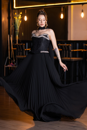 Long Black Chiffon Evening Dress ABU5917