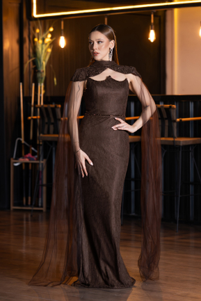 Long Brown Dantelle Evening Dress ABU5941