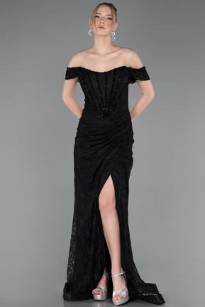 Long Black Dantelle Evening Dress ABU5973