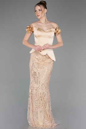 Gold Long Beaded Evening Dress ABU5616