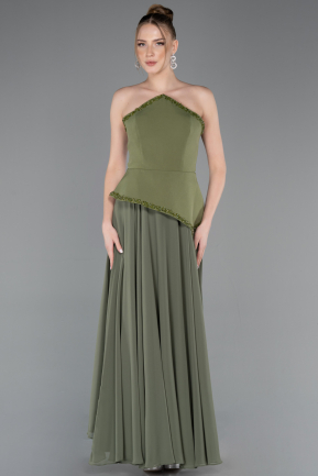 Olive Drab Long Chiffon Evening Dress ABU5681