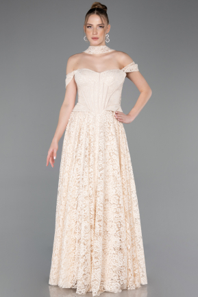 Long Beige Dantelle Evening Dress ABU5942