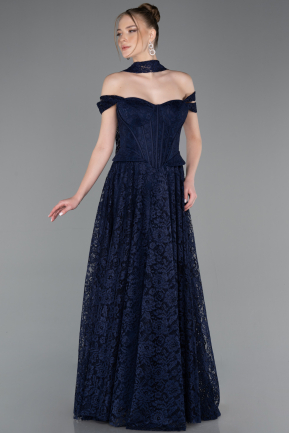 Long Navy Blue Dantelle Evening Dress ABU5942
