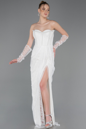 White Long Dantelle Evening Dress ABU5770