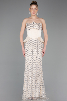Long Beige Scaly Evening Gown ABU5979