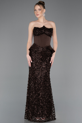 Long Brown Scaly Evening Gown ABU5979