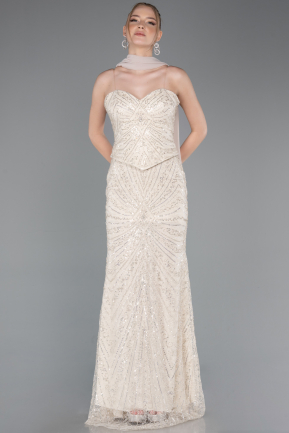 Long Beige Beaded Evening Dress ABU5983