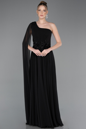 Long Black Chiffon Prom Gown ABU5984