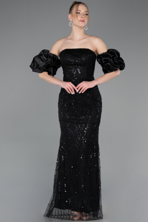 Black Long Beaded Evening Dress ABU4616