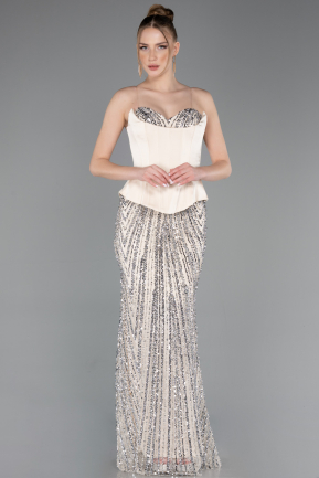 Long Beige Scaly Evening Dress ABU5978